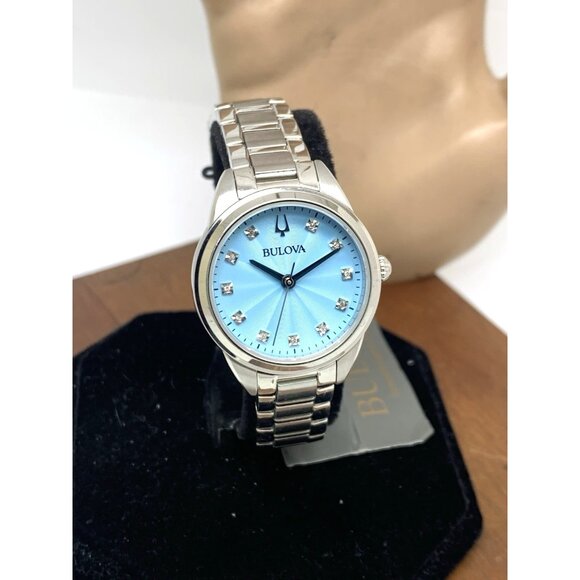Bulova Women's Watch 96P250 Sutton Quartz Blue Dial Diamond Silver Steel 28mm - Picture 12 of 13